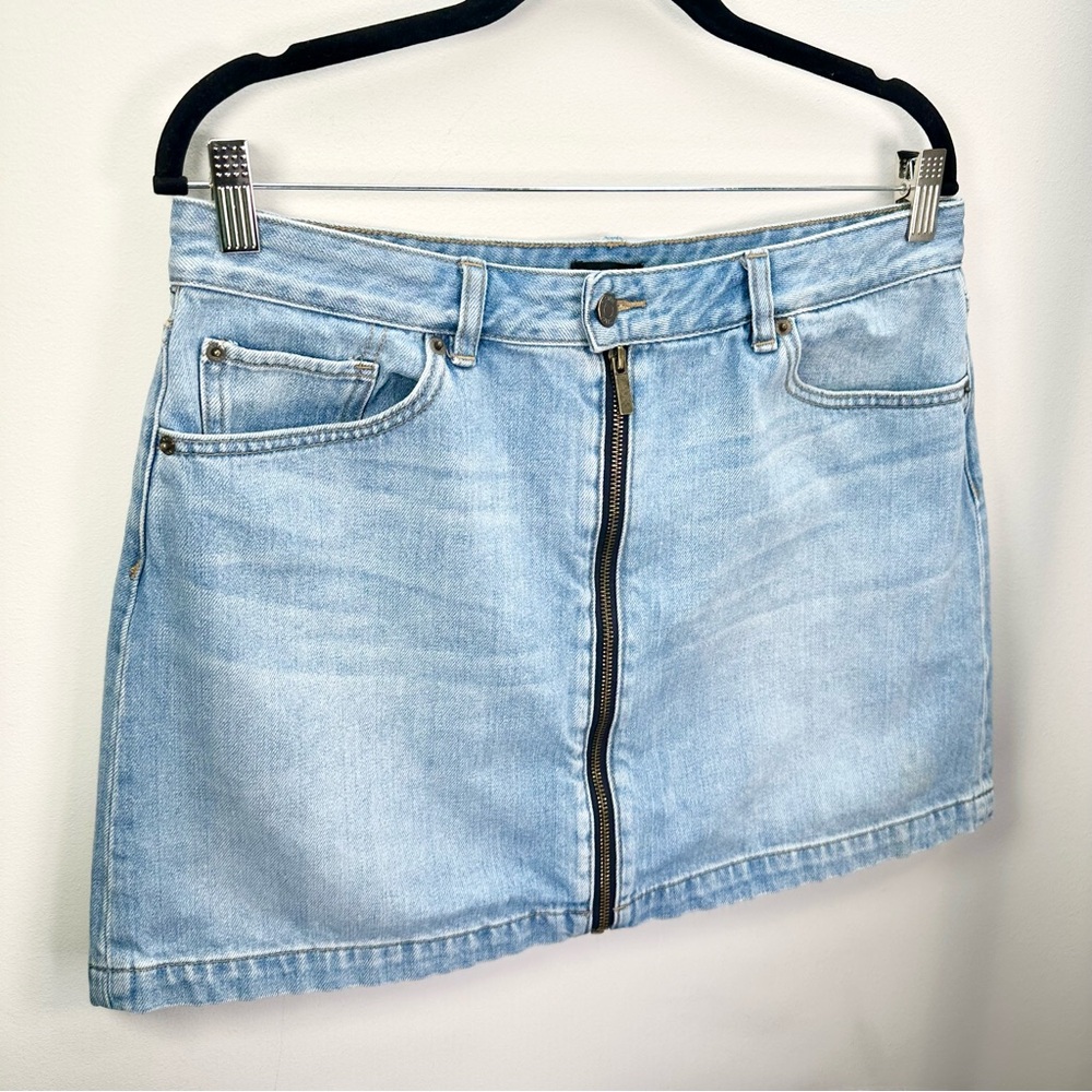 1. State Light Blue Denim Zip Front A Line Jean Skirt, 12 - Picture 4 of 12
